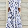 Clothing Azzlee Midi Dresses | Crew Neck Half Sleeve Midi Dress Blue