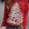 Clothing Azzlee Sweatshirt & Hoodies | Casual Graphic Tops Round Neck Long Sleeve Christmas Tree Printed Sweatshirts Red