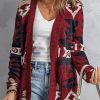 Clothing Azzlee Sweater & Cardigans | Casual Graphic Tops Lapel Long Sleeve Sweater Red