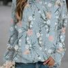 Clothing Azzlee Sweatshirt & Hoodies | Casual Graphic Tops Round Neck Floral Printed Long Sleeve Sweatshirts Blue