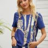 Clothing Azzlee T-Shirts | Animal Print Casual Vintage Round Neck Short Sleeve T-Shirt Deep Blue