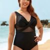 Clothing Azzlee Plus Size | Plus Size Mesh V-Neck One Piece Swimsuit Black