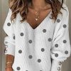 Clothing Azzlee Sweater & Cardigans | Casual Graphic Tops Long Sleeve V Neck Polka Dot Printed Sweater White