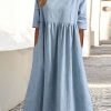 Clothing Azzlee Maxi Dresses | Plain Loose Maxi Dress With Pockets Blue