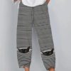 Clothing Azzlee Pants | Stripe Cartoon Cat Print Elastic Waist Pants With Pocket Black