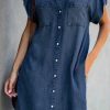 Clothing Azzlee Midi Dresses | Short Sleeve Collar Midi Dress Deep Blue