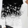 Clothing Azzlee Sweatshirt & Hoodies | Casual Graphic Tops Round Neck Long Sleeve Snowflake Printed Xmas Sweatshirts Black-White