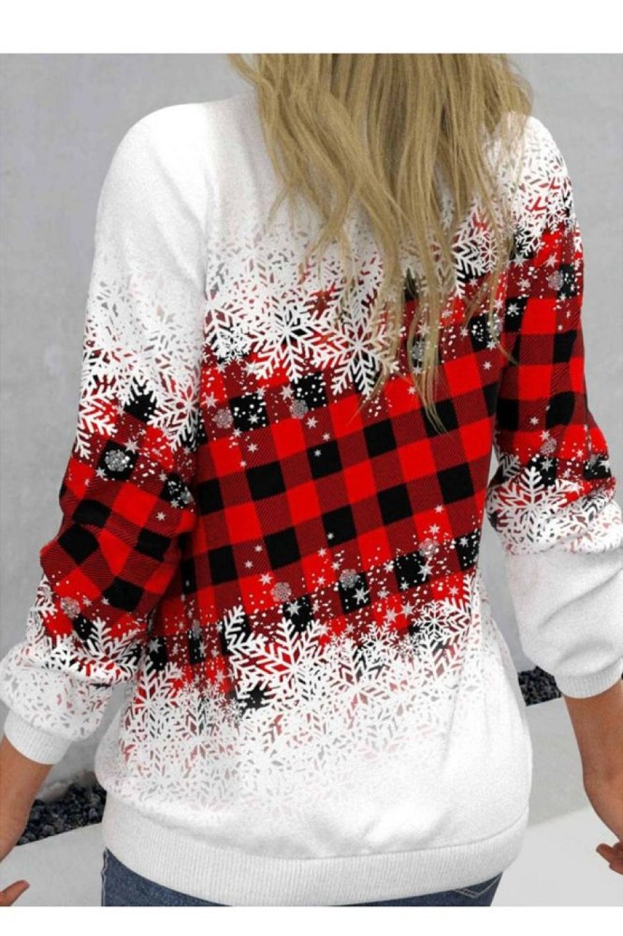 Clothing Azzlee Sweatshirt & Hoodies | Snowflake Print Round Neck Long Sleeve Sweatshirt Red