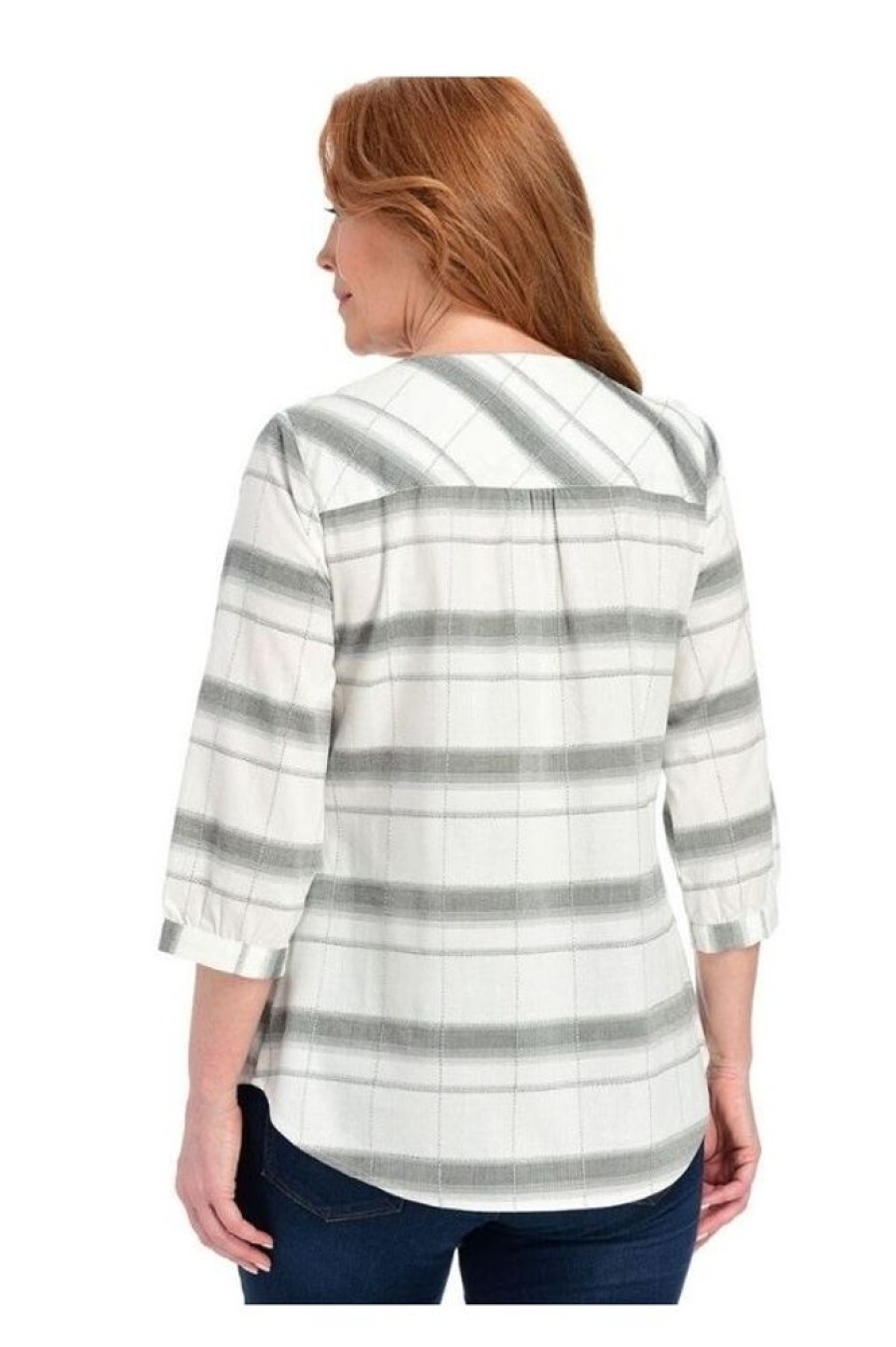 Clothing Azzlee Blouse & Shirts | Black & White Plaid 3/4 Sleeve Blouse Black&White