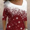 Clothing Azzlee Sweatshirt & Hoodies | Casual Graphic Tops V-Neck Long Sleeve Snowflske Printed Xmas Sweatshirts Red