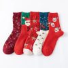 Clothing Azzlee | Christmas Snowman Elk Mid-Calf Socks In Box As Picture