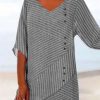 Clothing Azzlee Blouse & Shirts | Casual V Neck Stripe Printed Half Sleeve Blouse Gray