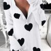 Clothing Azzlee Sweatshirt & Hoodies | Casual Graphic Tops V-Neck Long Sleeve Heart Printed Sweatshirts White