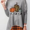 Clothing Azzlee Sweatshirt & Hoodies | Casual Graphic Tops Round Neck Long Sleeve Pumpkin Printed Halloween Sweatshirts Gray