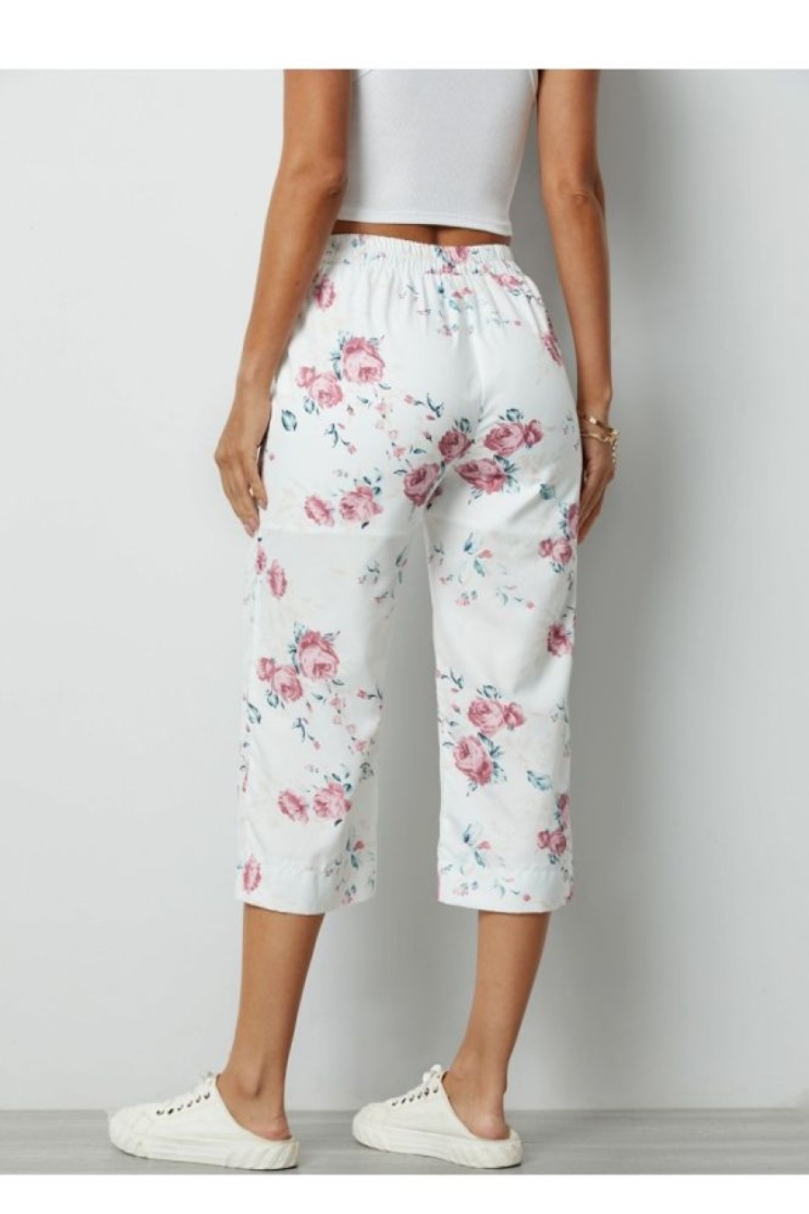 Clothing Azzlee Pants | Floral Casual Pants With Pockets White