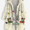 Clothing Azzlee Coats | Casual Cat Art Print Coral Fleece Button Coat Multi