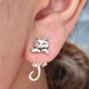 Clothing Azzlee | Creative Cat Piercing Stud Earrings Silver