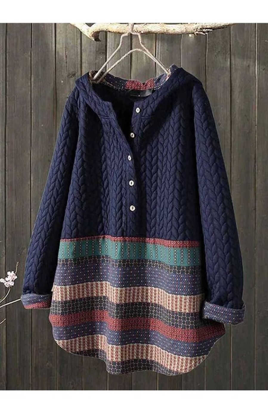 Clothing Azzlee Coats | Thick Long-Sleeved Hoodie Coat With Button Blue