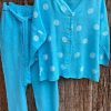 Clothing Azzlee | Casual V Neck Polka Dot Printed Long Sleeve Two Piece Sets Blue