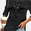 Clothing Azzlee Sweatshirt & Hoodies | Stripe Cat Print Round Neck Long Sleeve T-Shirt