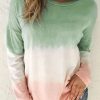 Clothing Azzlee Sweatshirt & Hoodies | Casual Tops Round Neck Long Sleeve Color Block Printed Sweatshirts Green