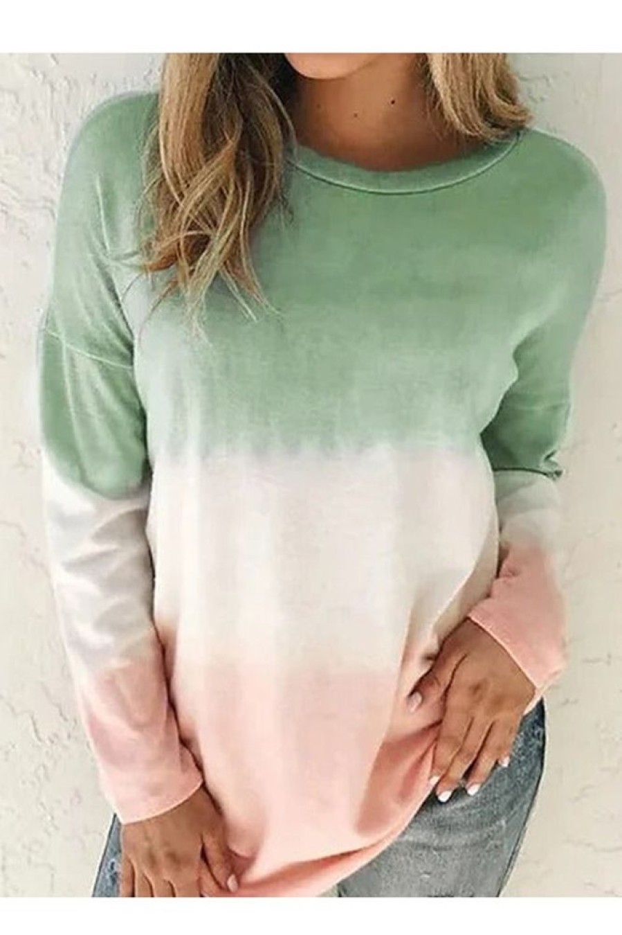 Clothing Azzlee Sweatshirt & Hoodies | Casual Tops Round Neck Long Sleeve Color Block Printed Sweatshirts Green