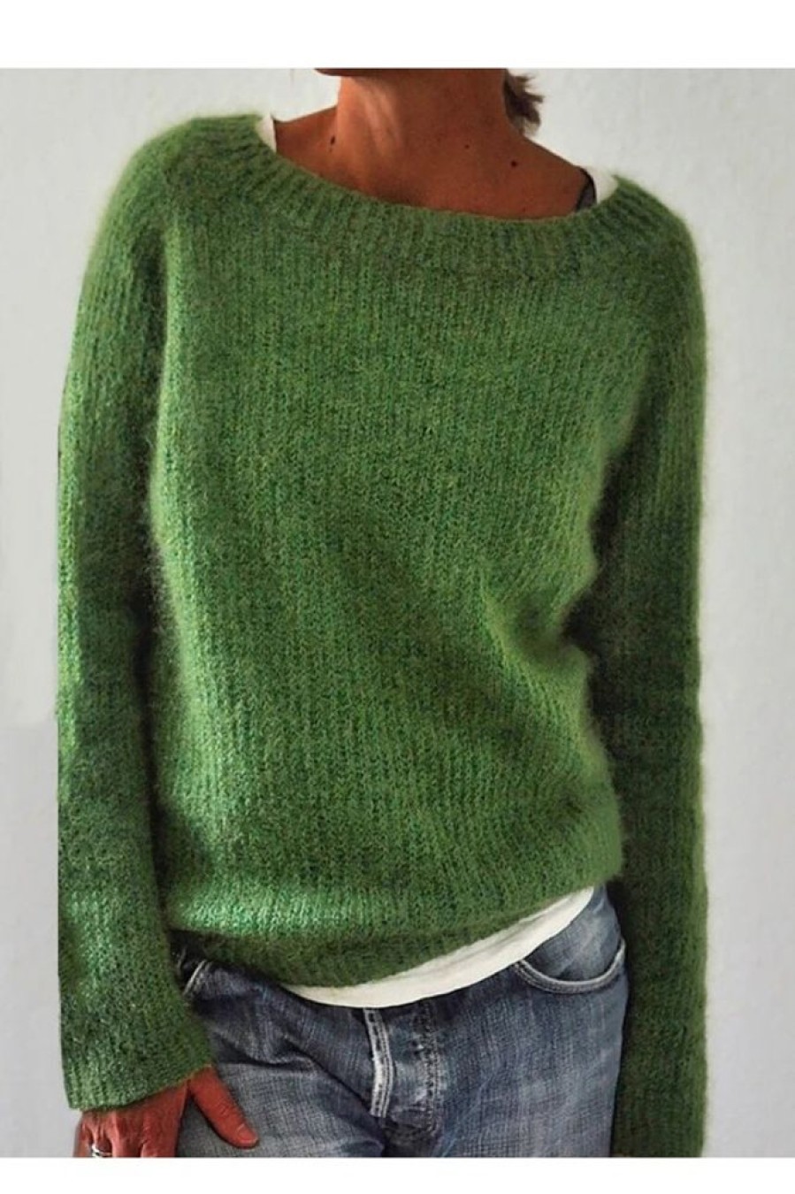 Clothing Azzlee Sweater & Cardigans | Crew Neck Long-Sleeve Knitted Sweater Green