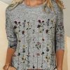 Clothing Azzlee Sweatshirt & Hoodies | Casual Graphic Tops Round Neck Long Sleeve Floral Printed Sweatshirts Gray