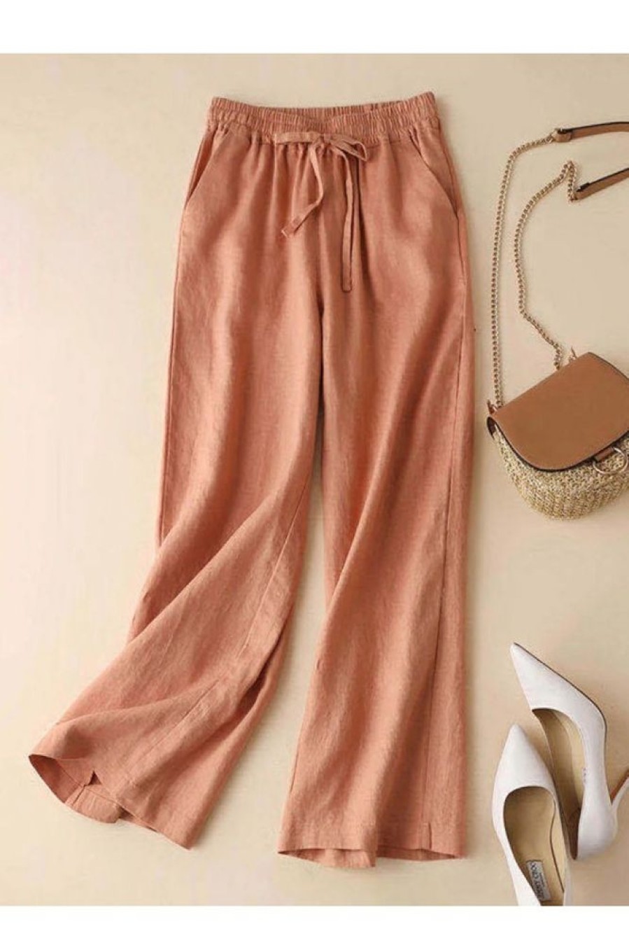 Clothing Azzlee Pants | Belted Loose Cotton And Linen Pants Orange