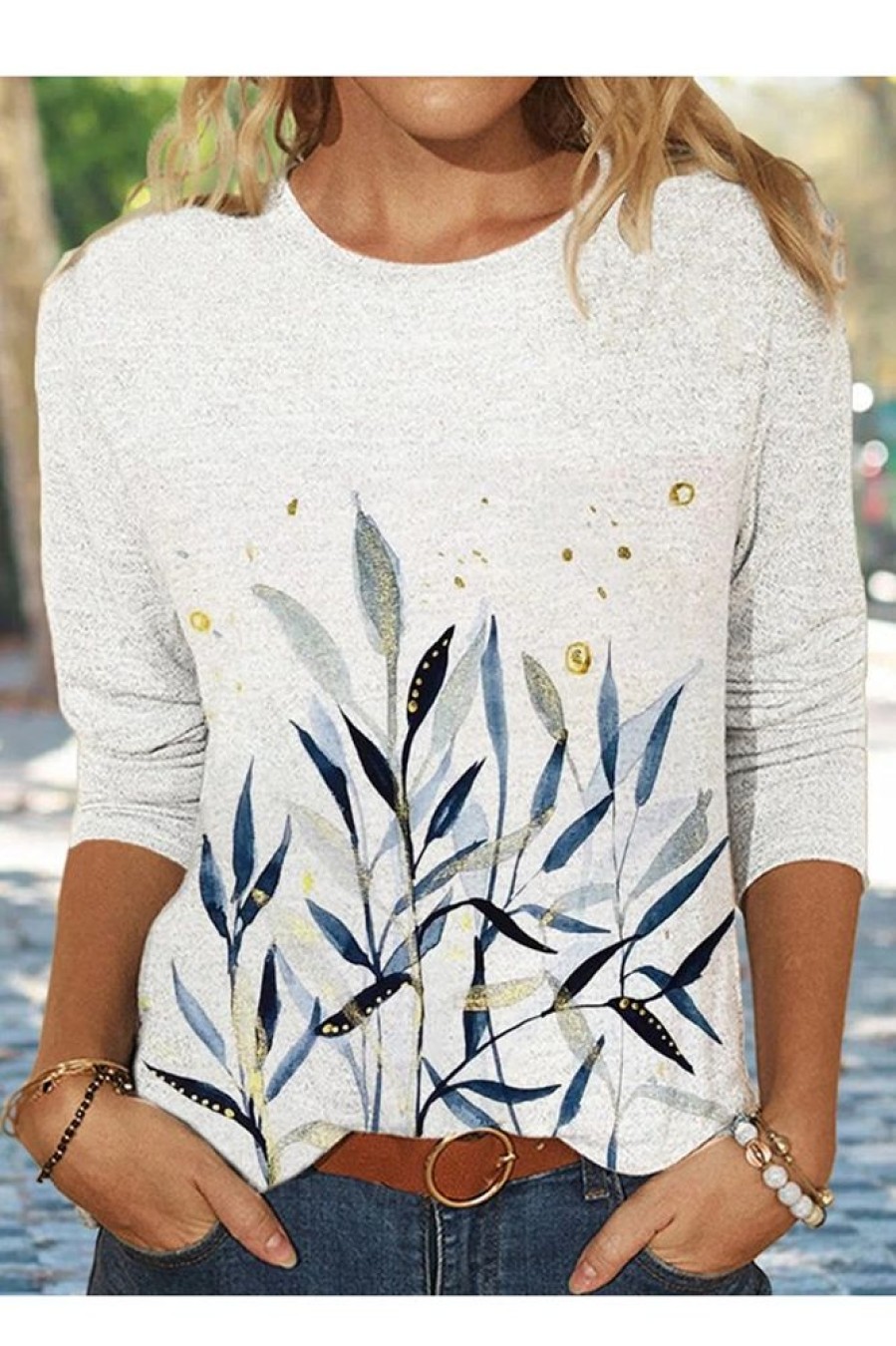 Clothing Azzlee Sweatshirt & Hoodies | Casual Graphic Tops Round Neck Long Sleeve Floral Printed Blouse White