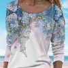 Clothing Azzlee Blouse & Shirts | Casual Graphic Tops Round Neck Long Sleeve Floral Printed Blouse White