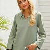 Clothing Azzlee Sweatshirt & Hoodies | Solid Casual Round Neck Long Sleeve Blouse Green