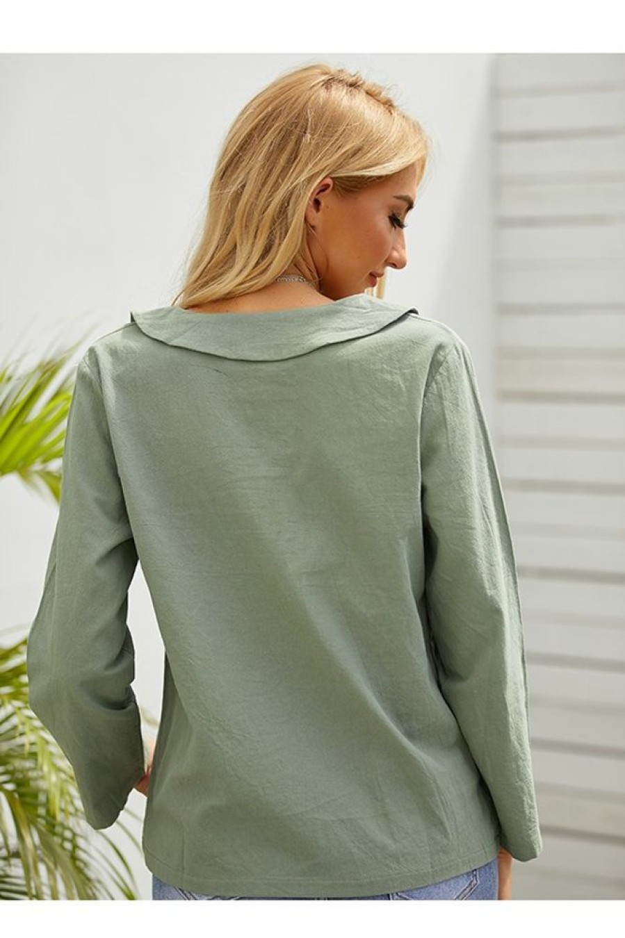 Clothing Azzlee Sweatshirt & Hoodies | Solid Casual Round Neck Long Sleeve Blouse Green