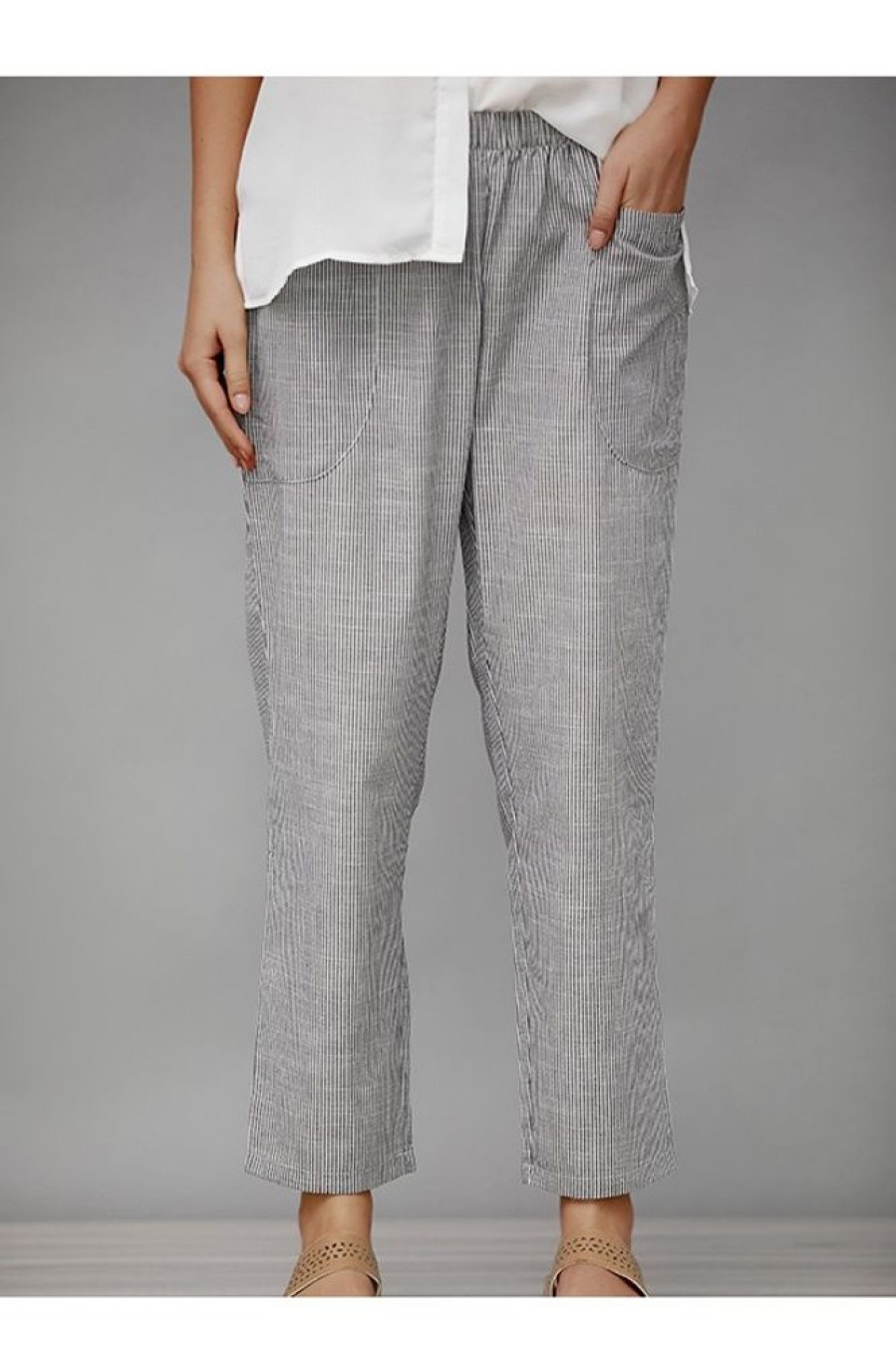 Clothing Azzlee Pants | Stripe With Pockets Casual Pants Grey