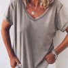 Clothing Azzlee T-Shirts | V-Neck Solid Casual Short Sleeve T-Shirt