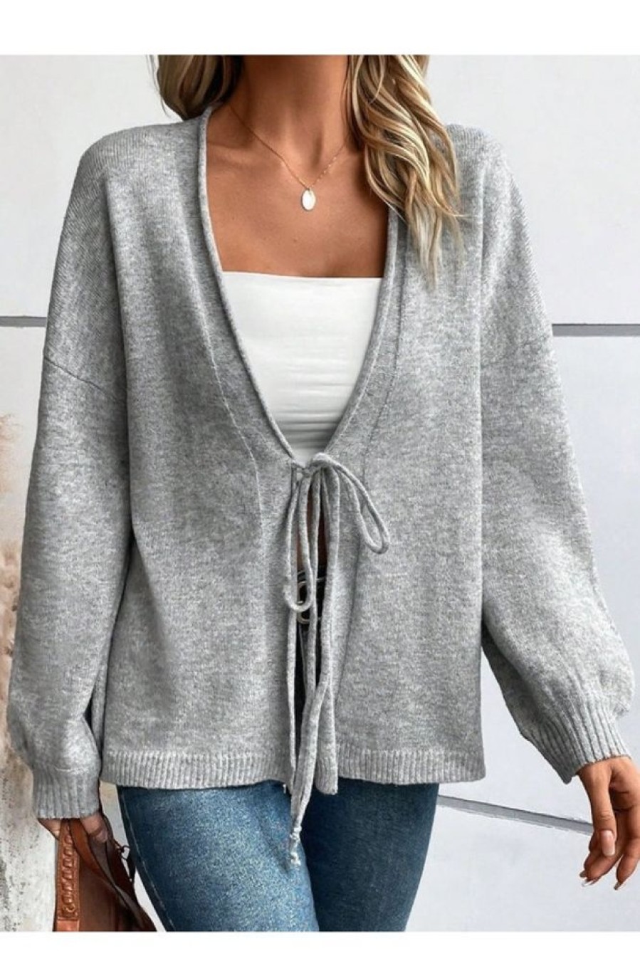 Clothing Azzlee Sweater & Cardigans | Chic Long Sleeve Plain Sweater Grey