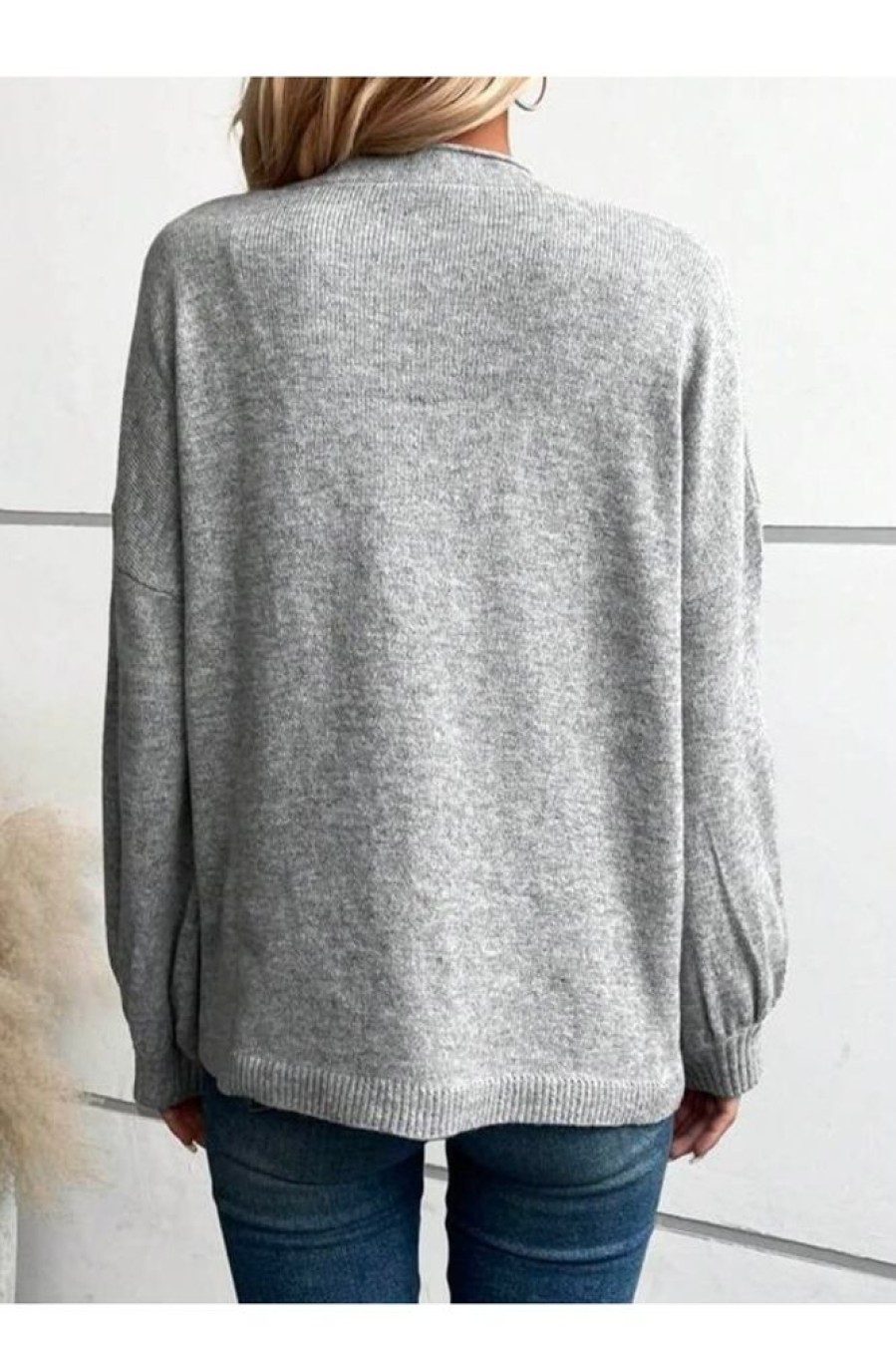 Clothing Azzlee Sweater & Cardigans | Chic Long Sleeve Plain Sweater Grey