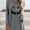 Clothing Azzlee Sweatshirt & Hoodies | Casual Graphic Tops Round Neck Long Sleeve Monster Printed Halloween Sweatshirts Gray