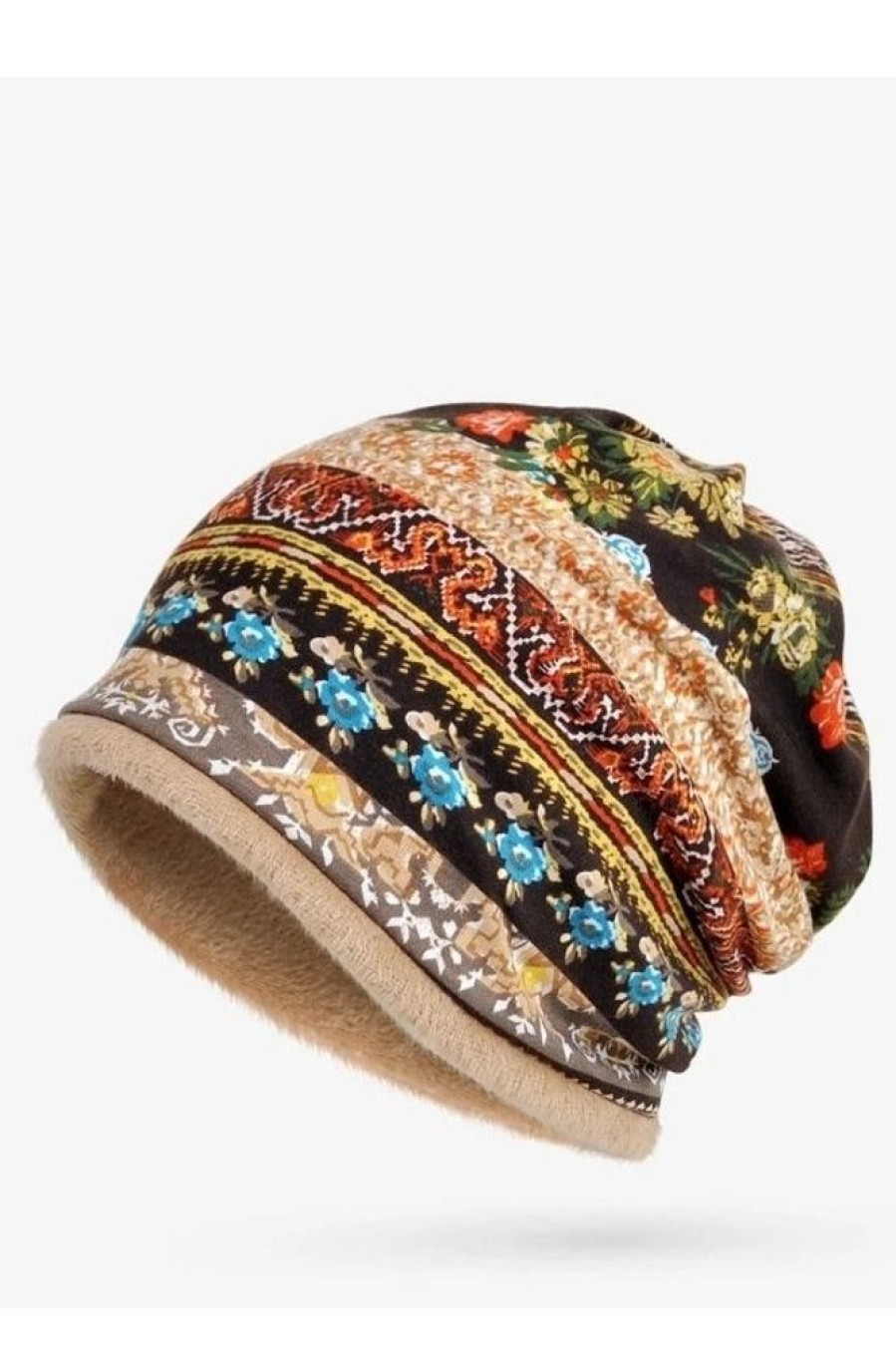 Clothing Azzlee | Retro Tribal Printed Dual Use Scarf Beanie Hat Camel