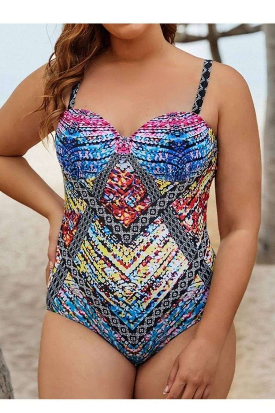 Clothing Azzlee Plus Size | Cut Out Underwire One Piece Swimsuit Multi