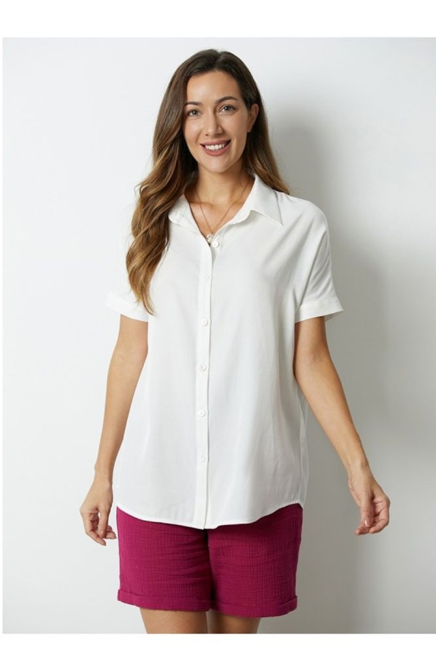 Clothing Azzlee Blouse & Shirts | Solid Casual Stand Collar Short Sleeve T-Shirt