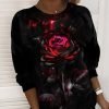 Clothing Azzlee Sweatshirt & Hoodies | Loose Casual Floral Print Sweatshirt Black