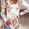 Clothing Azzlee Sweatshirt & Hoodies | Casual Round Neck Floral Printed Long Sleeve Blouse Flower