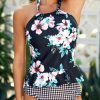 Clothing Azzlee Tankini | Rose Print With Plaid Tankini Set As Picture