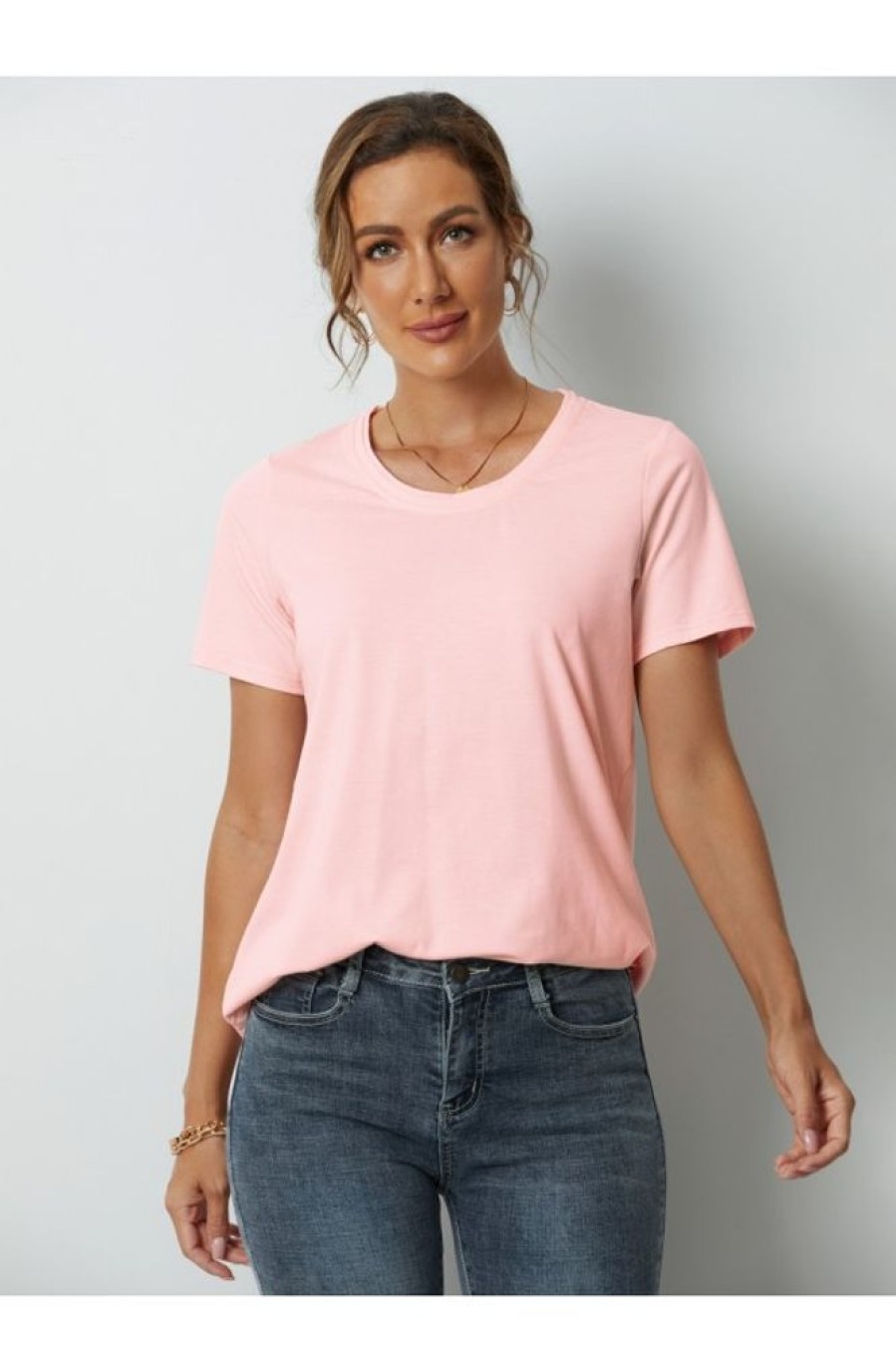 Clothing Azzlee Blouse & Shirts | Solid Round Neck Casual Blouse