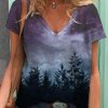 Clothing Azzlee T-Shirts | Tie-Dye Printed V-Neck Short Sleeve Tshirt Purple