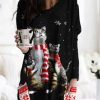 Clothing Azzlee Sweatshirt & Hoodies | Casual Graphic Tops Round Neck Snowflake Cat Printed Long Sleeve Sweatshirts Black