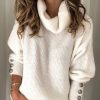 Clothing Azzlee Sweater & Cardigans | Solid Buttons Casual High Neck Long Sleeve Sweater White