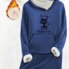 Clothing Azzlee Sweatshirt & Hoodies | Casual Graphic Tops Round Neck Long Sleeve Cat Character Printed With Pockets Fleece Sweatshirts Blue