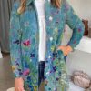 Clothing Azzlee Coats | Casual Lapel Long Sleeve Floral Printed Coats Sky Blue